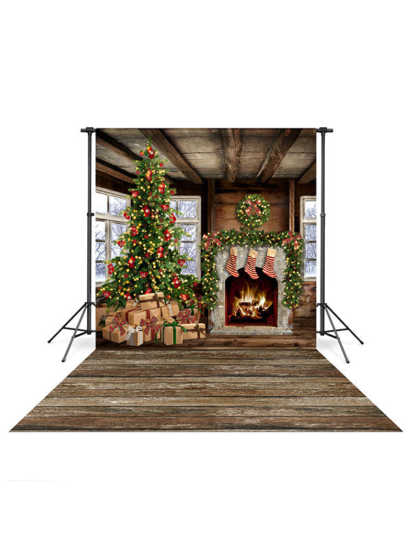 Christmas Decorations Wood Floor Photography Backdrop LV-866