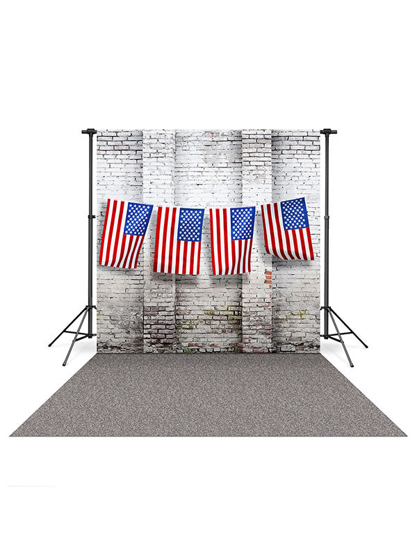 Patriotic White Bricks Backdrop and Gravel Floor Drop Bundle