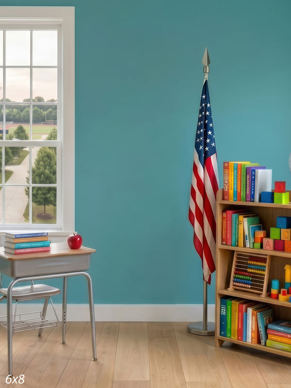 Head of the Class bright classroom with flag and bookshelf photography backdrop CP-9029