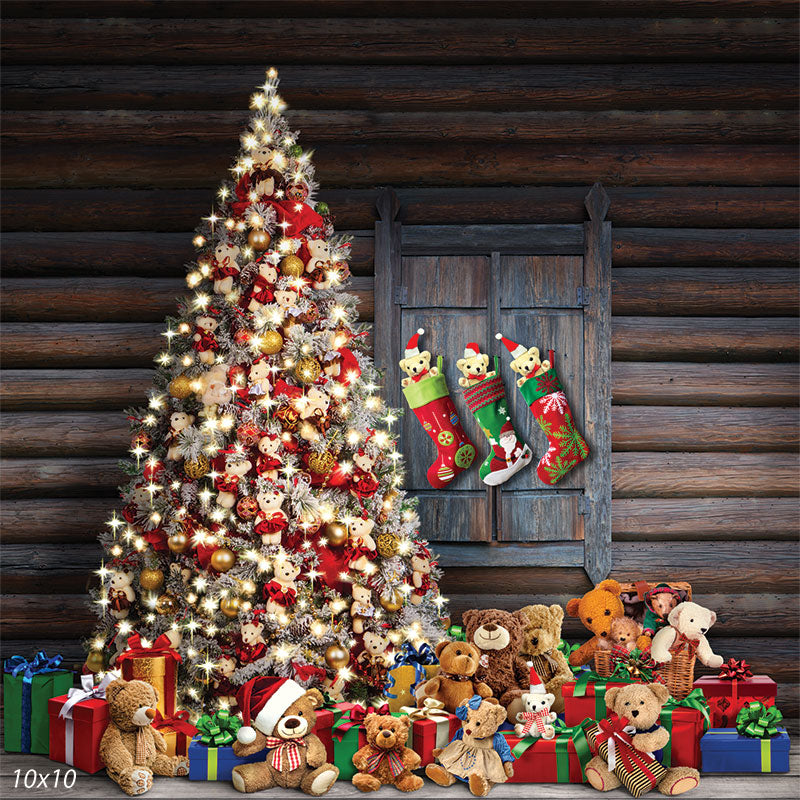 Bears Under the Christmas Tree Backdrop