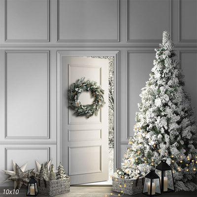 Snow Christmas Door Backdrop