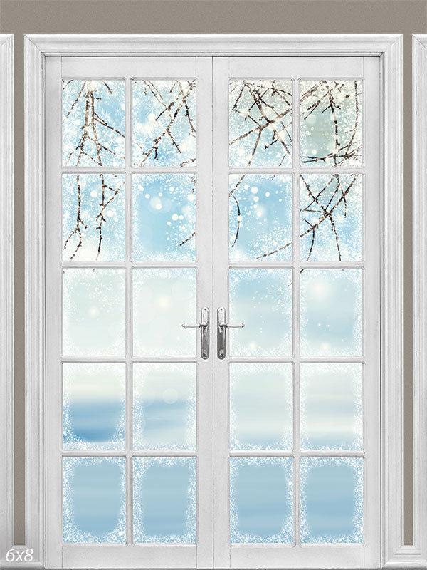 Winter Glass Doors Backdrop Photography Background