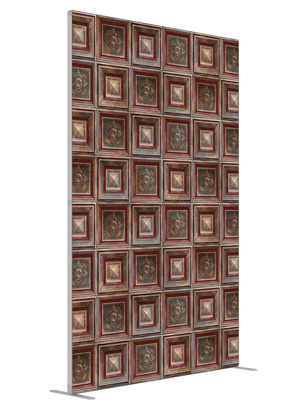 Red Rust Baroque shown at an angled view, photography backdrop panel for Denny StudioEdge silicone edge frame, 5 ft