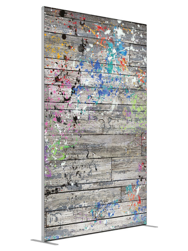 Painter's Loft Splatter shown at an angled view, photography backdrop panel for Denny StudioEdge silicone edge frame, 5 ft