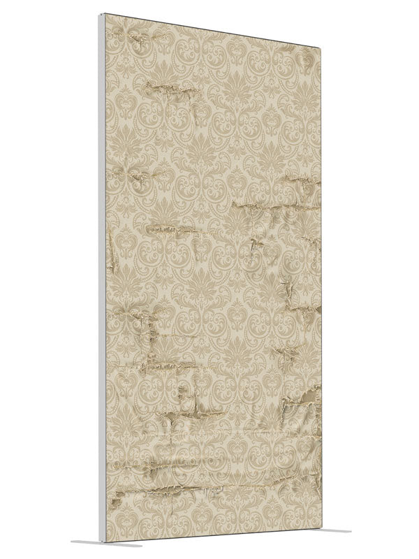 Estella Ivory Damask shown at an angled view, photography backdrop panel for Denny StudioEdge silicone edge frame, 4 ft