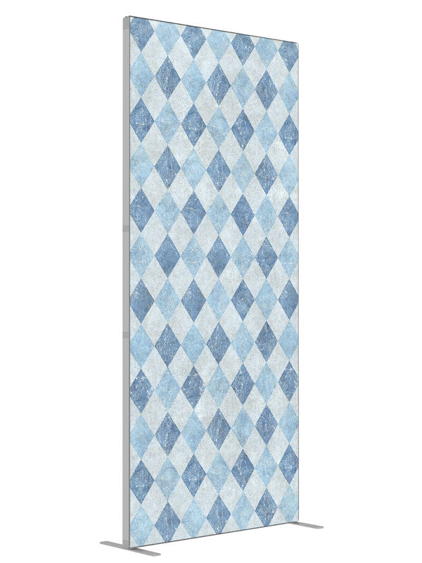 Jester's Court Blue Diamond shown at an angled view, photography backdrop panel for Denny StudioEdge silicone edge frame, 3 ft