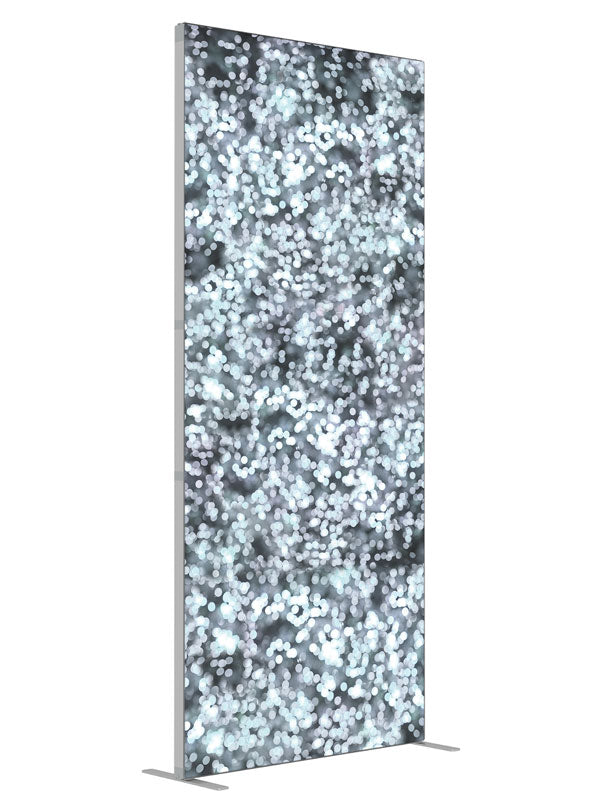 Silver Sparkle Bokeh shown at an angled view, photography backdrop panel for Denny StudioEdge silicone edge frame, 3 ft