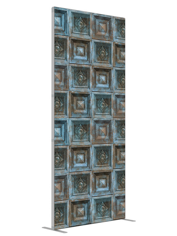 Flaking Blue Baroque shown at an angled view, photography backdrop panel for Denny StudioEdge silicone edge frame, 3 ft