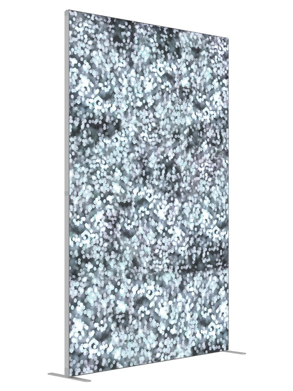 Silver Sparkle Bokeh shown at an angled view, photography backdrop panel for Denny StudioEdge silicone edge frame, 5 ft