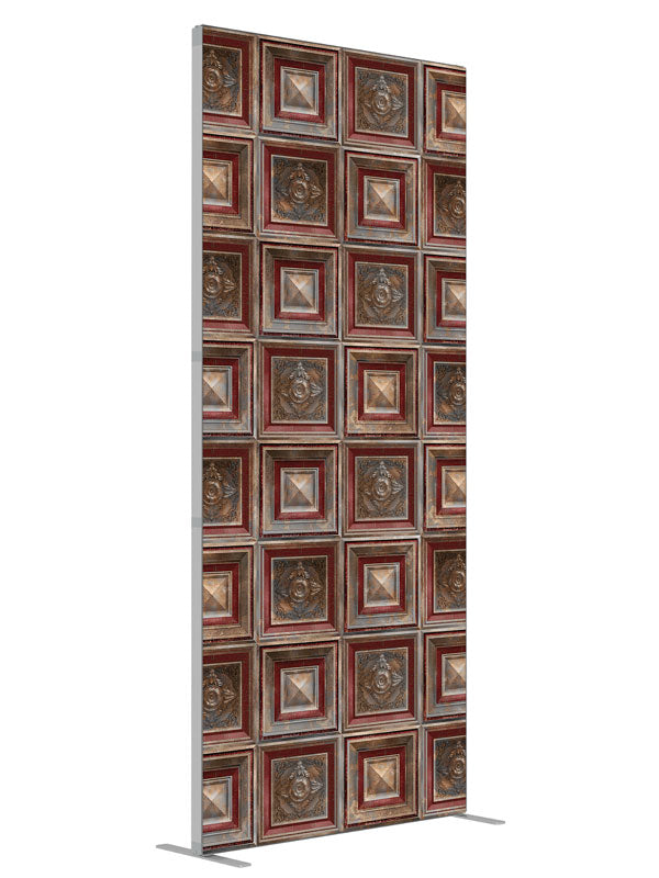 Red Rust Baroque shown at an angled view, photography backdrop panel for Denny StudioEdge silicone edge frame, 3 ft