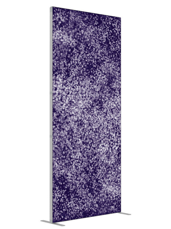 Purple Bokeh shown at an angled view, photography backdrop panel for Denny StudioEdge silicone edge frame, 3 ft