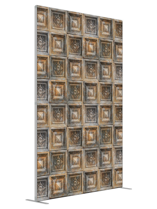 Baroque Rusted Tin shown at an angled view, photography backdrop panel for Denny StudioEdge silicone edge frame, 5 ft