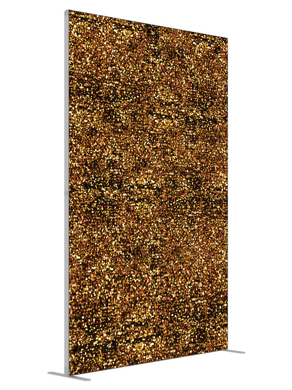 Lanes Gold Glitter Bokeh shown at an angled view, photography backdrop panel for Denny StudioEdge silicone edge frame, 5 ft