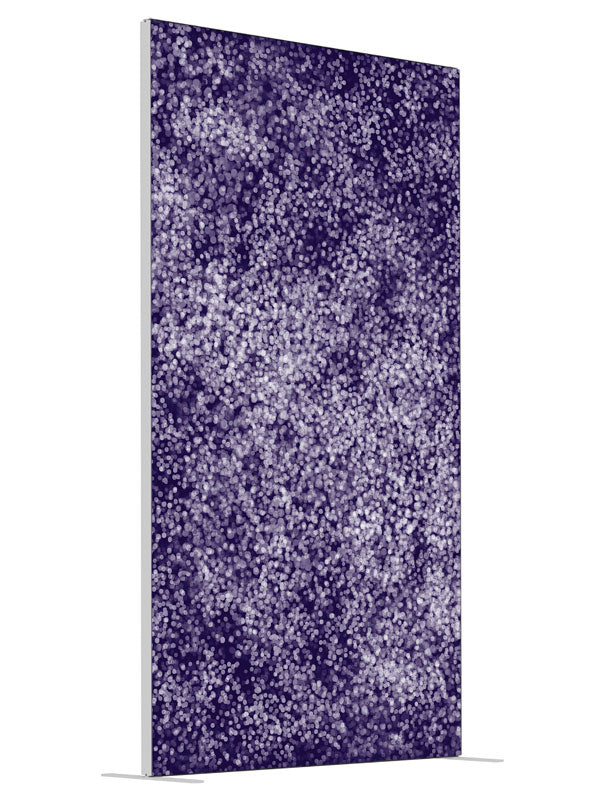 Purple Bokeh shown at an angled view, photography backdrop panel for Denny StudioEdge silicone edge frame, 4 ft