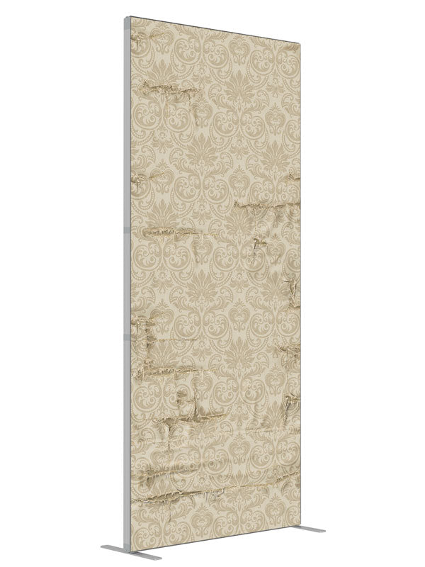 Estella Ivory Damask shown at an angled view, photography backdrop panel for Denny StudioEdge silicone edge frame, 3 ft