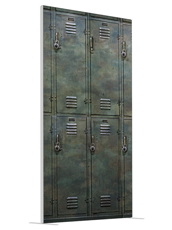 Gym Lockers shown at an angled view, photography backdrop panel for Denny StudioEdge silicone edge frame, 4 ft