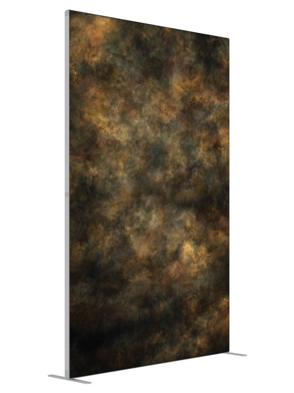 Cyclone Brown Abstract shown at an angled view, photography backdrop panel for Denny StudioEdge silicone edge frame, 5 ft