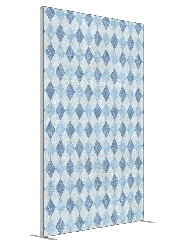Jester's Court Blue Diamond shown at an angled view, photography backdrop panel for Denny StudioEdge silicone edge frame, 5 ft