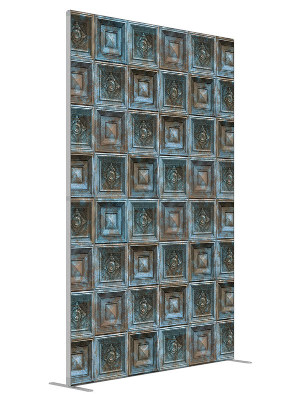 Flaking Blue Baroque shown at an angled view, photography backdrop panel for Denny StudioEdge silicone edge frame, 5 ft
