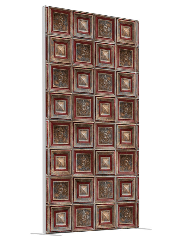 Red Rust Baroque shown at an angled view, photography backdrop panel for Denny StudioEdge silicone edge frame, 4 ft