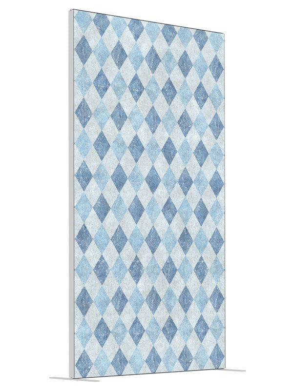 Jester's Court Blue Diamond shown at an angled view, photography backdrop panel for Denny StudioEdge silicone edge frame, 4 ft