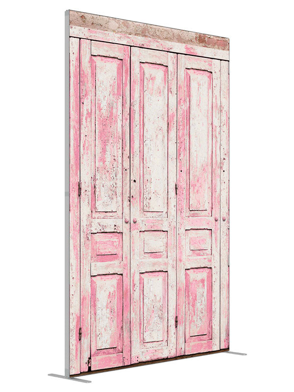 Pink Cabinets shown at an angled view, photography backdrop panel for Denny StudioEdge silicone edge frame, 5 ft