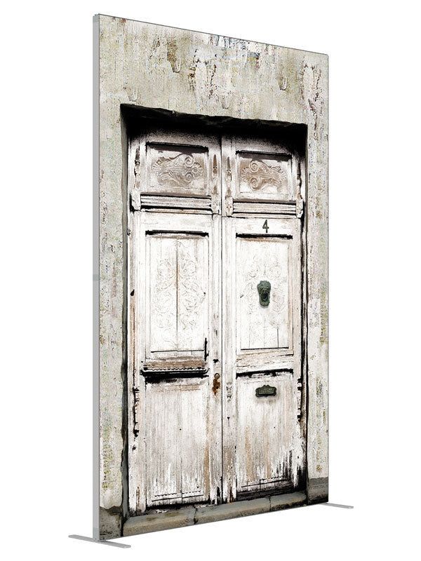 White Doors shown at an angled view, photography backdrop panel for Denny StudioEdge silicone edge frame, 5 ft