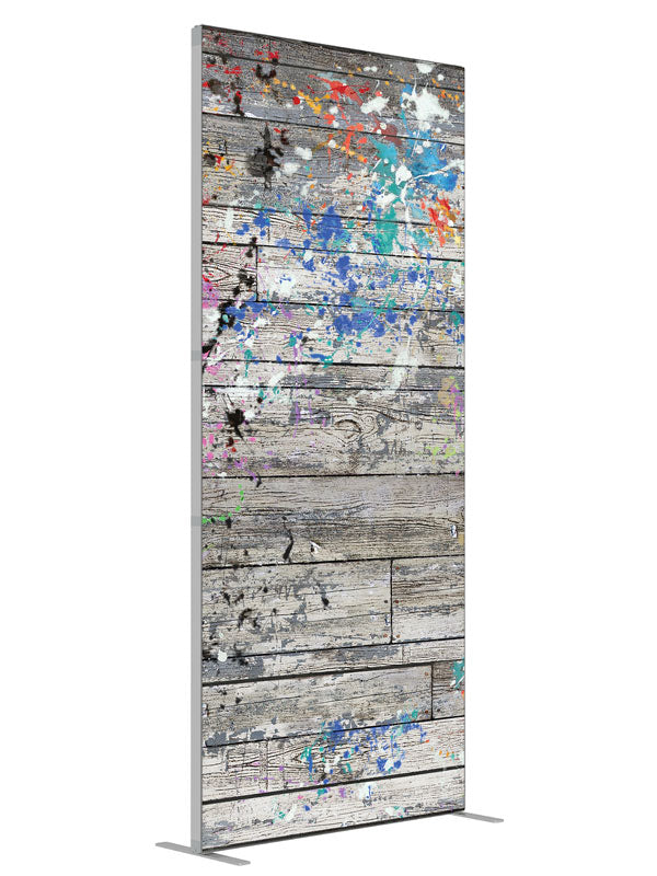 Painter's Loft Splatter shown at an angled view, photography backdrop panel for Denny StudioEdge silicone edge frame, 3 ft