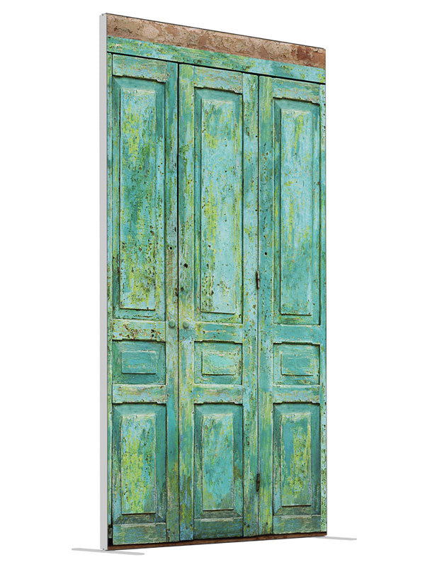 Turquoise Cabinets shown at an angled view, photography backdrop panel for Denny StudioEdge silicone edge frame, 4 ft
