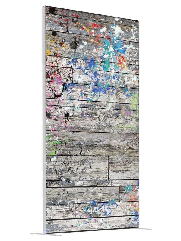 Painter's Loft Splatter shown at an angled view, photography backdrop panel for Denny StudioEdge silicone edge frame, 4 ft