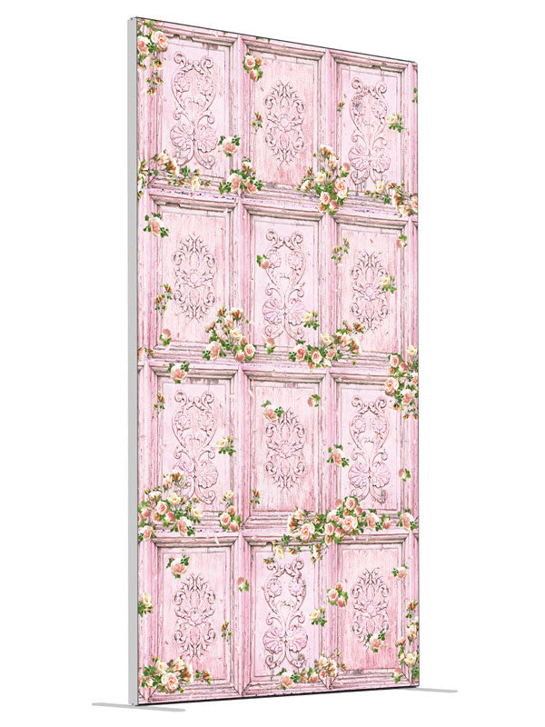 Precious Moments Pink Pink Floral Wall shown at an angled view, photography backdrop panel for Denny StudioEdge silicone edge frame, 4 ft