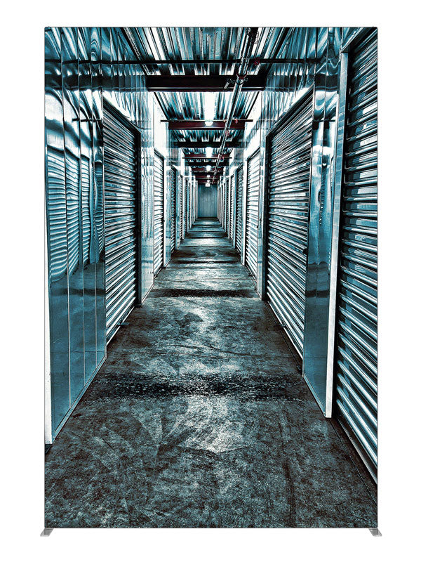 Sleek Industrial Storage Corridor, photography backdrop panel for Denny StudioEdge silicone edge frame, 5 ft