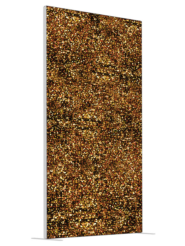 Lanes Gold Glitter Bokeh shown at an angled view, photography backdrop panel for Denny StudioEdge silicone edge frame, 4 ft