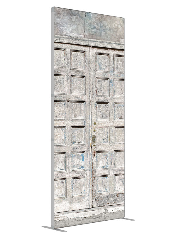 Double Doors shown at an angled view, photography backdrop panel for Denny StudioEdge silicone edge frame, 3 ft