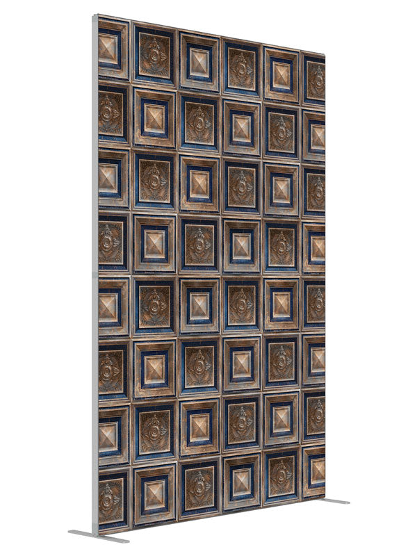 Blue Rust Baroque shown at an angled view, photography backdrop panel for Denny StudioEdge silicone edge frame, 5 ft