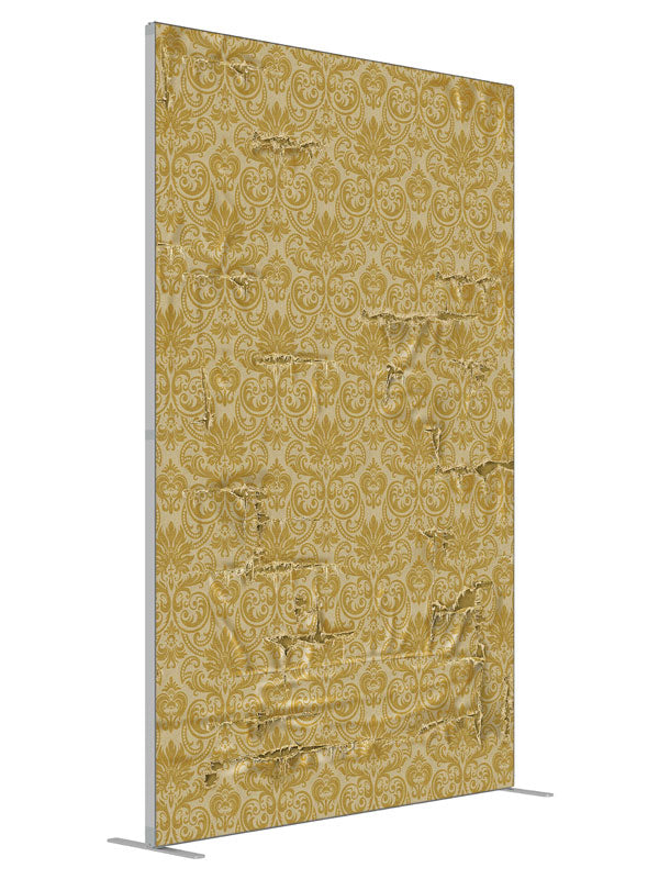Estella Yellow Damask shown at an angled view, photography backdrop panel for Denny StudioEdge silicone edge frame, 5 ft