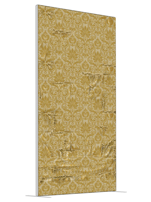 Estella Yellow Damask shown at an angled view, photography backdrop panel for Denny StudioEdge silicone edge frame, 4 ft