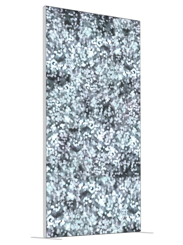 Silver Sparkle Bokeh shown at an angled view, photography backdrop panel for Denny StudioEdge silicone edge frame, 4 ft