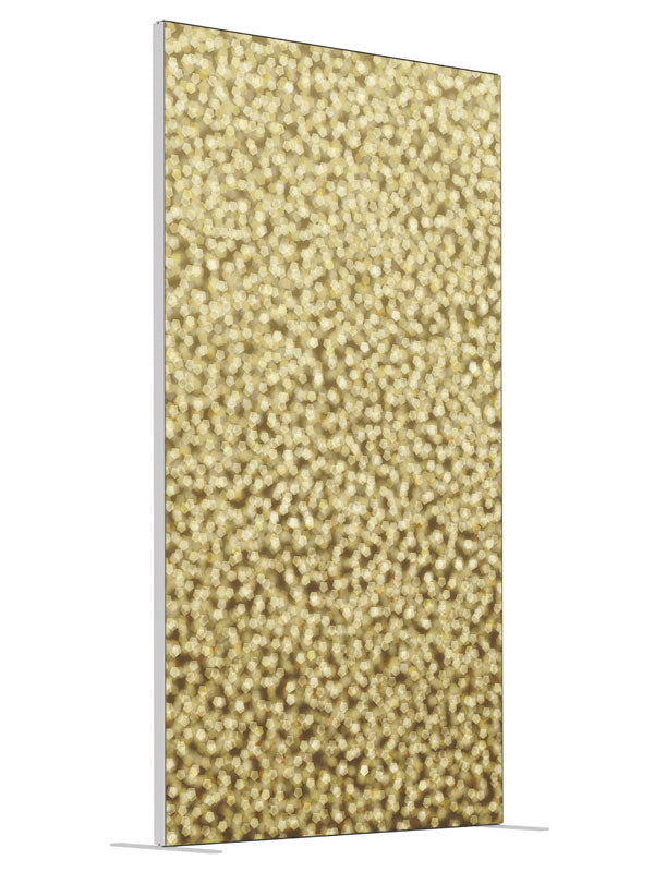 Penta Gold Bokeh shown at an angled view, photography backdrop panel for Denny StudioEdge silicone edge frame, 4 ft