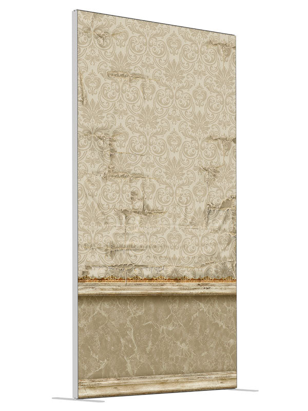 Miss Havisham Ivory Damask shown at an angled view, photography backdrop panel for Denny StudioEdge silicone edge frame, 4 ft