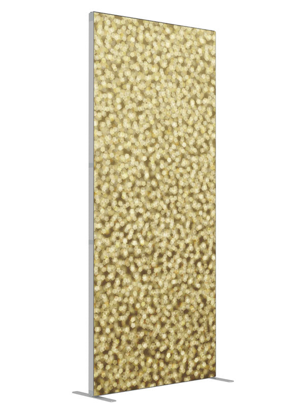 Penta Gold Bokeh shown at an angled view, photography backdrop panel for Denny StudioEdge silicone edge frame, 3 ft