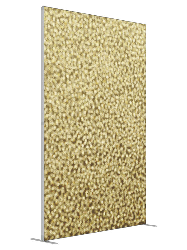 Penta Gold Bokeh shown at an angled view, photography backdrop panel for Denny StudioEdge silicone edge frame, 5 ft