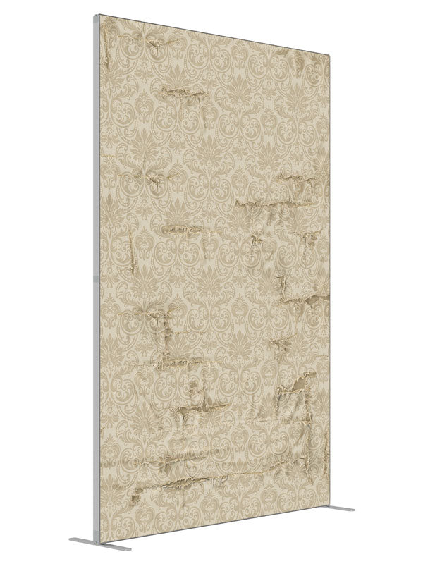 Estella Ivory Damask shown at an angled view, photography backdrop panel for Denny StudioEdge silicone edge frame, 5 ft