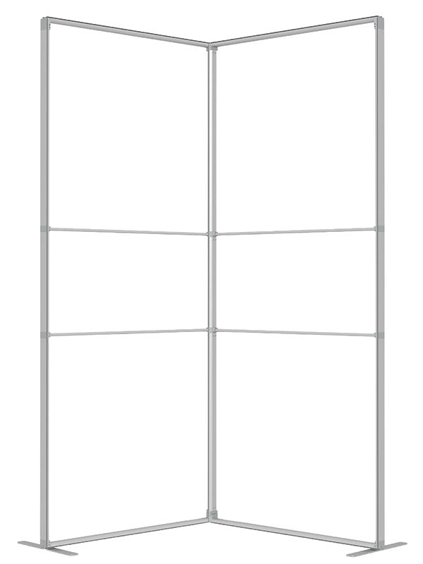 Two individual 3 ft frame panels standing separately at an angle before assembly, in lightweight silver aluminum — part of the Denny StudioEdge modular backdrop frame system.