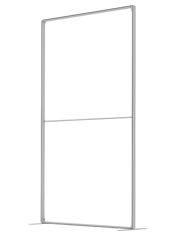 A single 4 ft frame panel viewed from an alternate three-quarter angle, in lightweight silver aluminum — part of the Denny StudioEdge modular backdrop frame system.