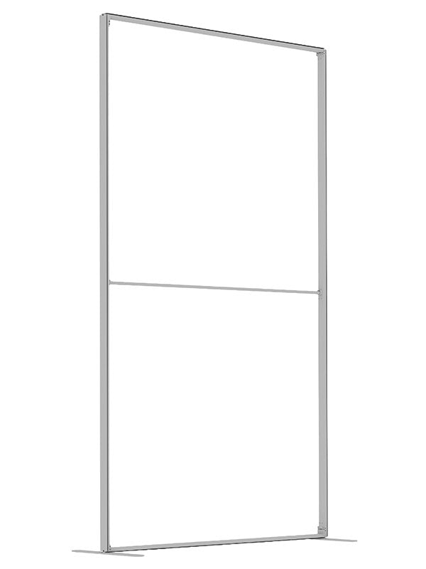 A single 4 ft frame panel viewed from a three-quarter angle, in lightweight silver aluminum — part of the Denny StudioEdge modular backdrop frame system.