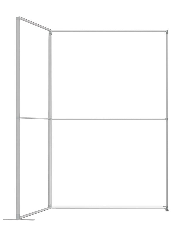 A single 5 ft frame panel viewed from an alternate three-quarter angle, in lightweight silver aluminum — part of the Denny StudioEdge modular backdrop frame system.