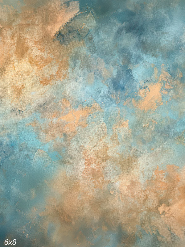 Hand-painted abstract backdrop featuring ocean-inspired blue and sandy tones, ideal for portrait, fashion, and editorial photography.