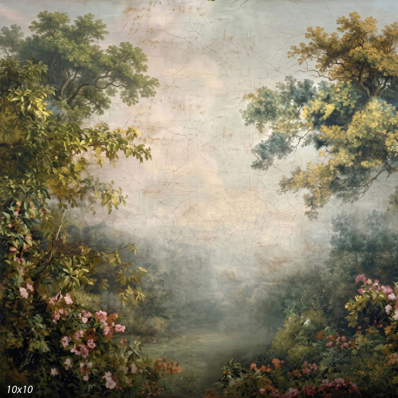 Antique Bloom antique misty rose garden craquelure wide scene backdrop CP-8957