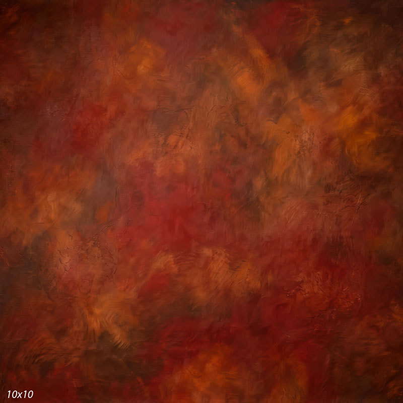 Printed studio background showing a painterly mottled ember red texture with a lighter center that deepens toward the edges.